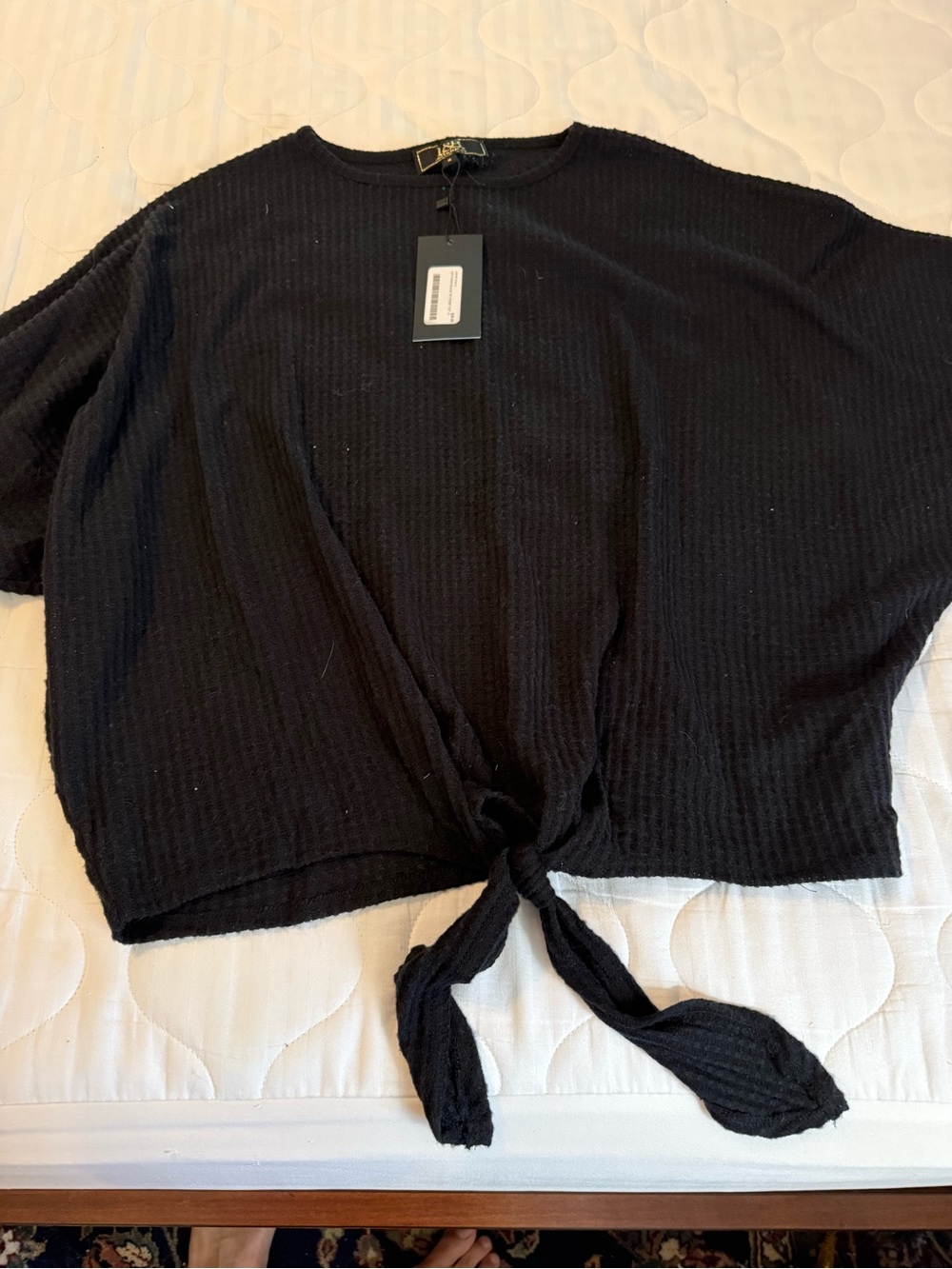L&B Black Tie-Front Ribbed Crop Top